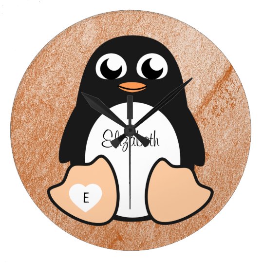 自分の名前の可愛いペンギン ラージ壁時計 Zazzle Co Jp