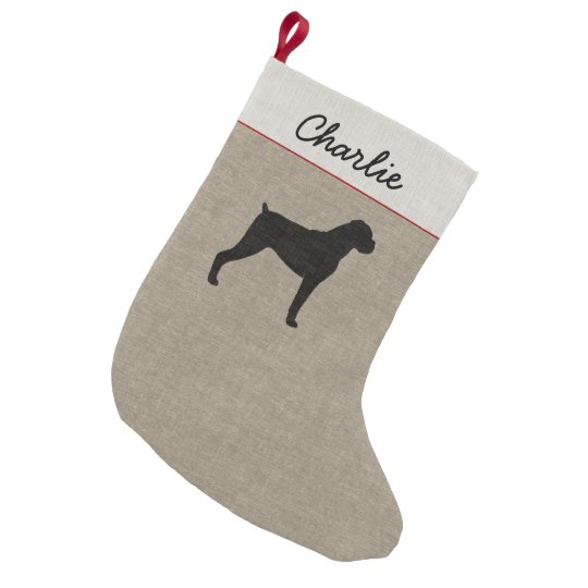 自然でだらしない耳のクリスマスのボクサー犬のシルエット スモールクリスマスストッキング Zazzle Co Jp