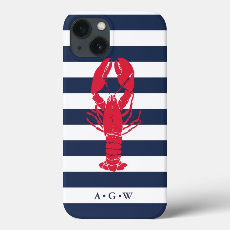 航海のでプレッピーな海軍ストライプ及びロブスター のモノグラム Case Mate Iphoneケース Zazzle Co Jp