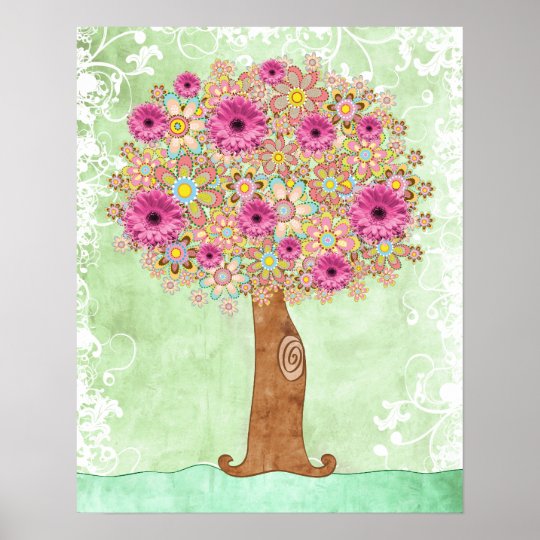 花の木および緑の花ポスター Tba ポスター Zazzle Co Jp