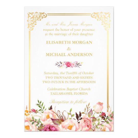 花嫁の両親のヴィンテージ 金ゴールド フレーム 結婚フローラ 招待状 Zazzle Co Jp 花嫁の両親のヴィンテージ 金ゴールド フレーム 結婚フローラ 招待状 Zazzle Co Jp