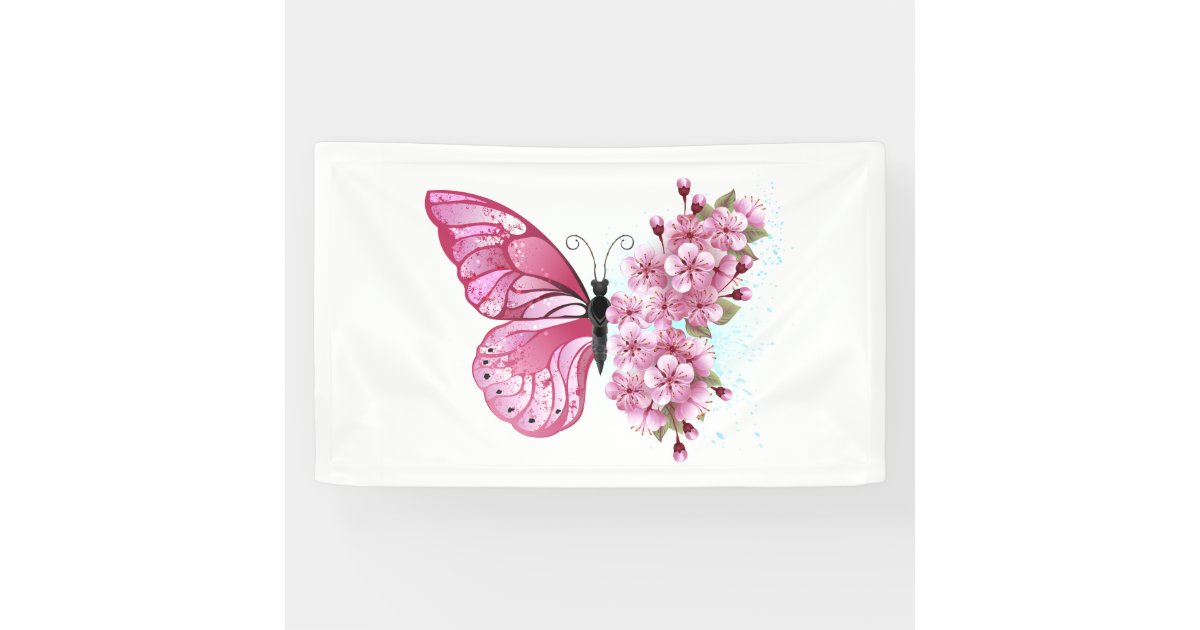 花蝶ピンク桜 横断幕 Zazzle Co Jp