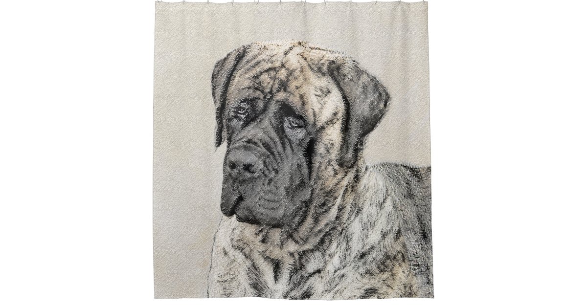 英語のマスチフ ブリンドル 絵画の犬芸術 シャワーカーテン Zazzle Co Jp