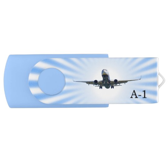 薄い青と白の飛行機とモノグラム Usbフラッシュドライブ Zazzle Co Jp