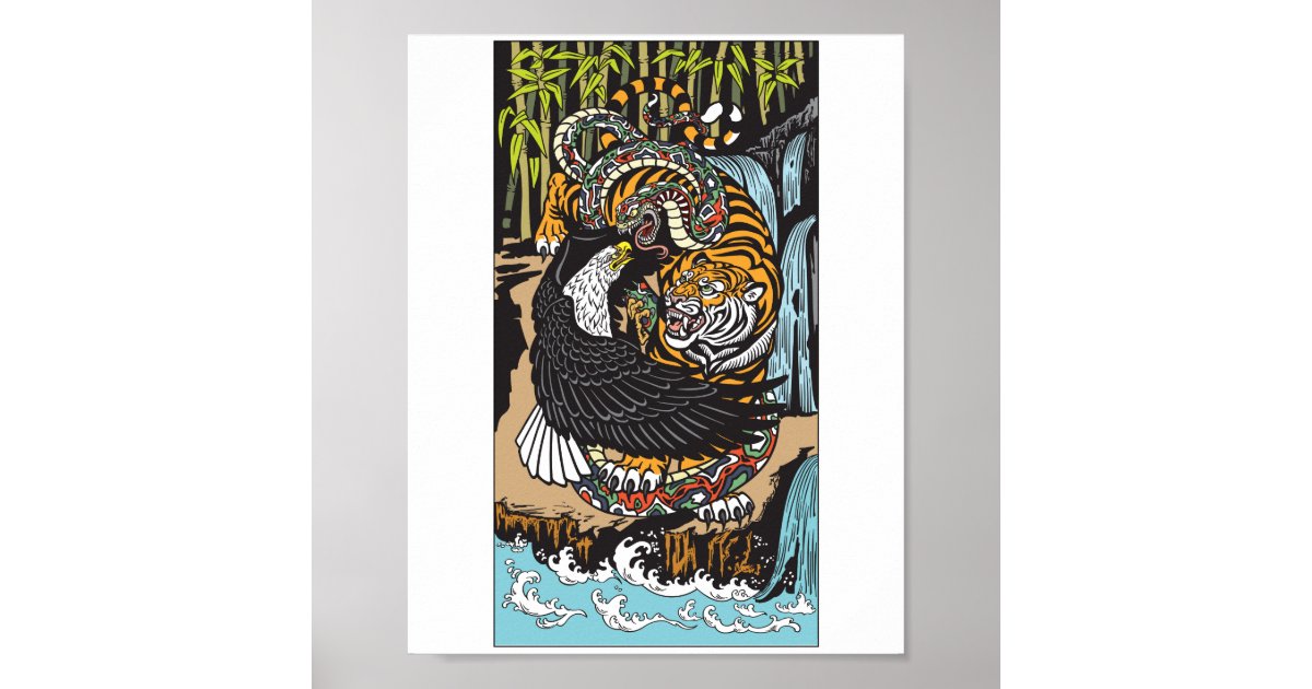 虎と鷲と蛇が戦う グラフィックアート ポスター Zazzle Co Jp 虎と鷲と蛇が戦う グラフィックアート ポスター Zazzle Co Jp