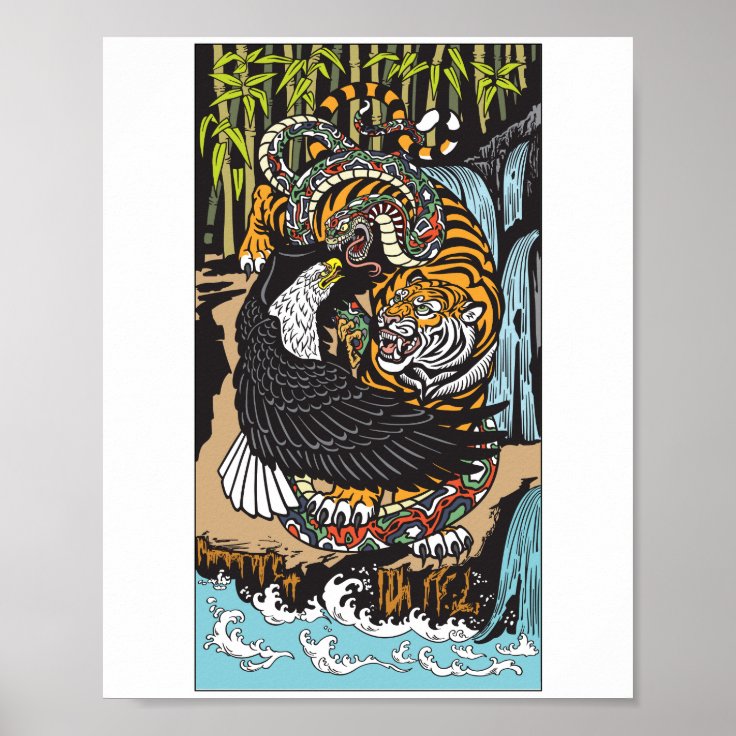 虎と鷲と蛇が戦う グラフィックアート ポスター Zazzle Co Jp 虎と鷲と蛇が戦う グラフィックアート ポスター Zazzle Co Jp