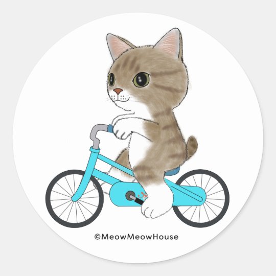 虎猫猫は自転車に乗っています ラウンドシール Zazzle Co Jp