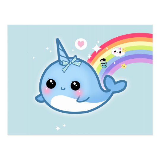 虹および輝きの星とnarwhalかわいいかわいい ポストカード Zazzle Co Jp