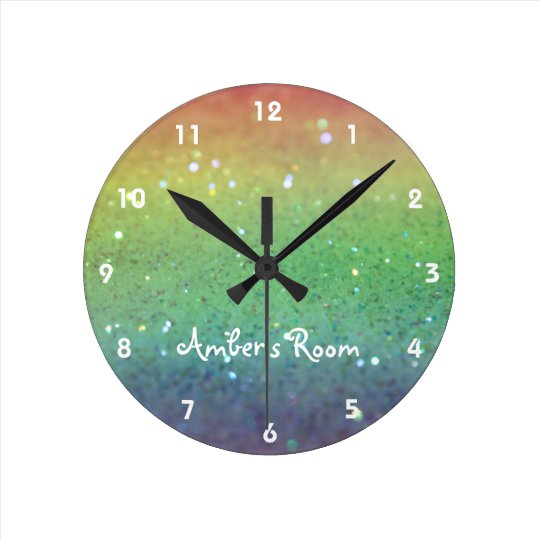 虹のグリッターの子供の寝室 ラウンド壁時計 Zazzle Co Jp