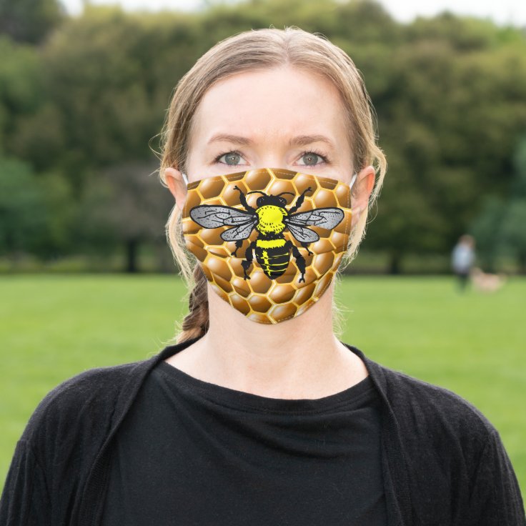 蜂蜜蜂の巣柄可愛い虫 大人用布マスク Zazzle Co Jp