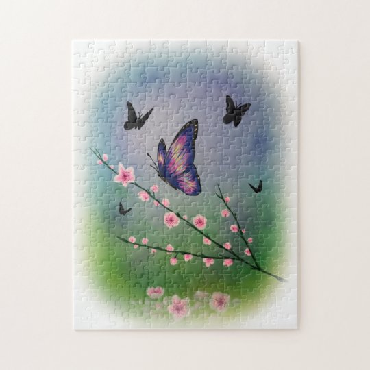 蝶とさくらんぼの花 パズル ジグソーパズル Zazzle Co Jp