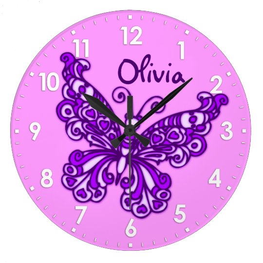 蝶紫色の女の子部屋の名前の柱時計 ラージ壁時計 Zazzle Co Jp