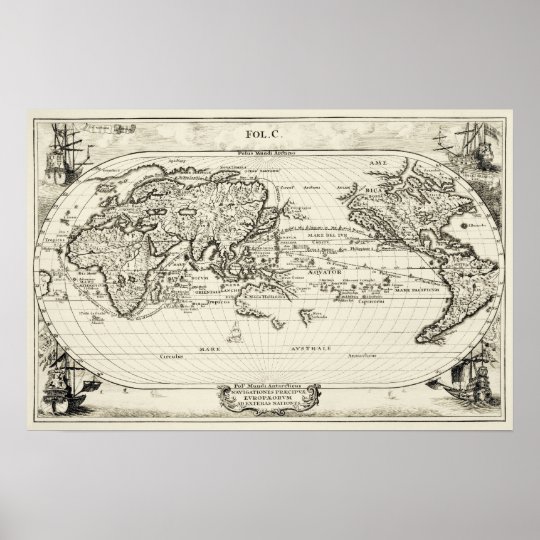 装飾的なレプリカの16世紀で旧式な世界地図 ポスター Zazzle Co Jp