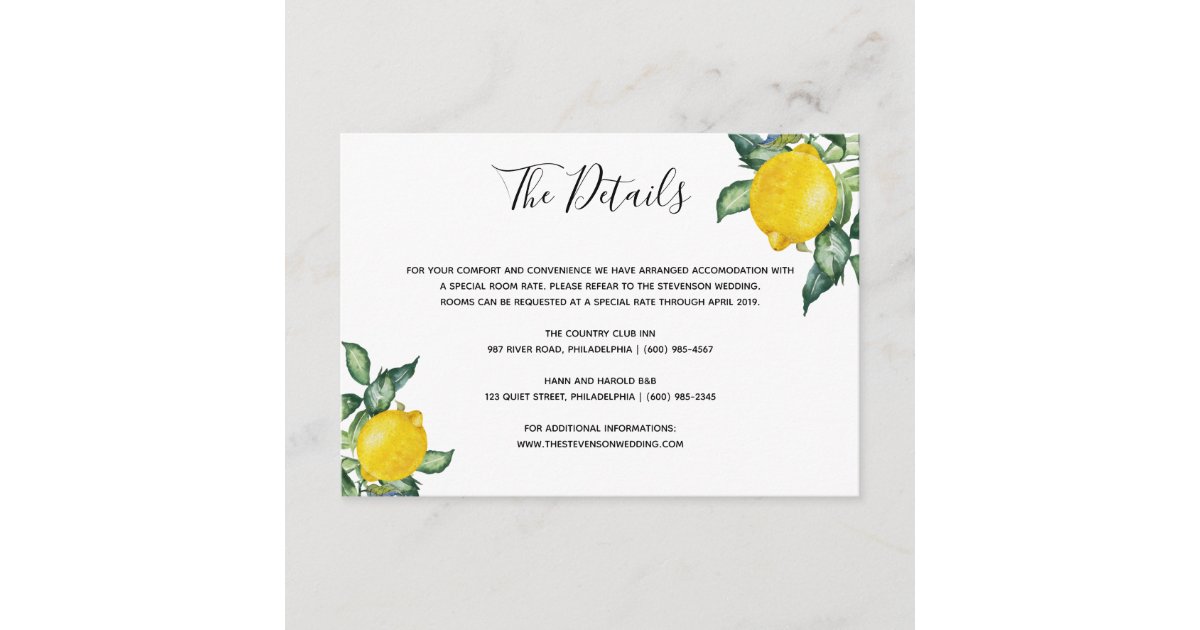 詳細の挿入物カードを結婚するレモン エンクロージャーカード Zazzle Co Jp