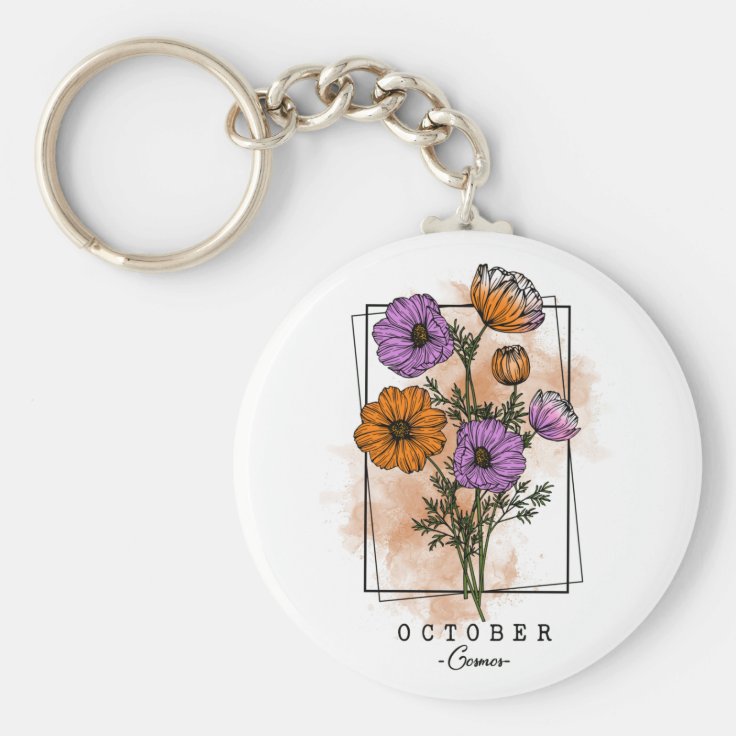 誕生の月生まれの花が10月のコスモスフラワーズ キーホルダー Zazzle Co Jp