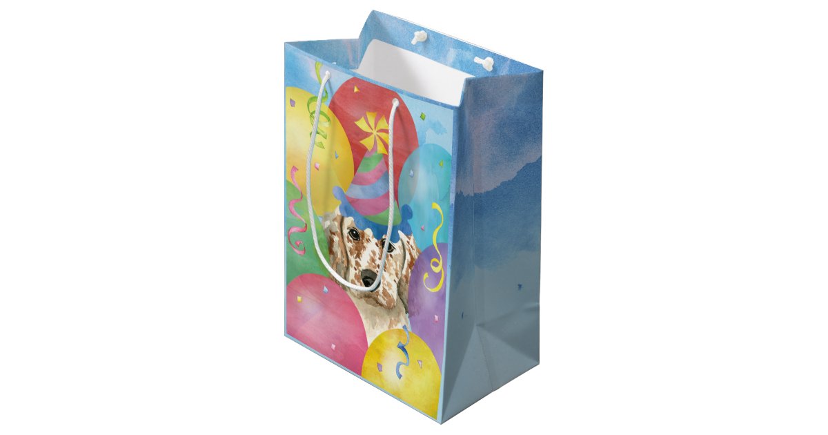 誕生日風船英語セッター中抱き枕 ミディアムペーパーバッグ Zazzle Co Jp