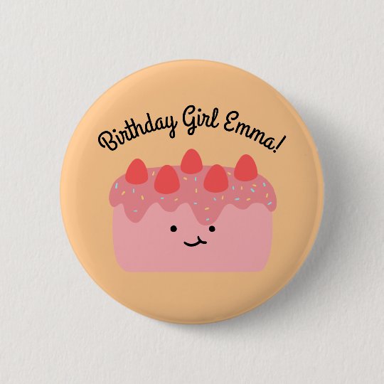 誕生日 ピンクのいちごケーキボタン 缶バッジ Zazzle Co Jp