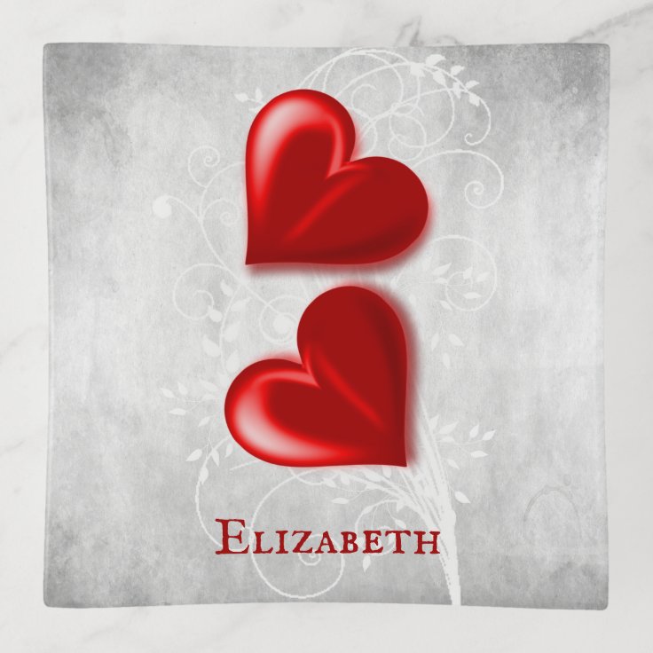 赤いハートトパーソナライズされたレイ トリンケットトレー Zazzle Co Jp