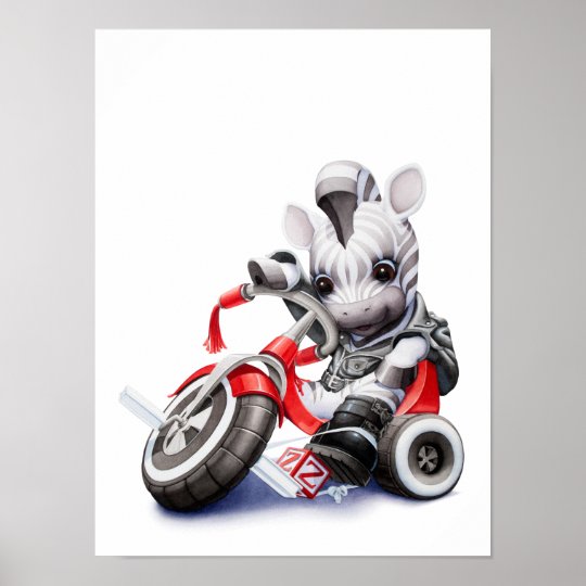 赤い三輪車の子供部屋のプリントに乗っているベビーのシマウマ ポスター Zazzle Co Jp