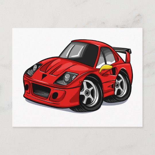 赤い車の漫画 子供へ車 小さな車 ポストカード Zazzle Co Jp