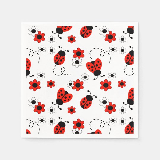 赤いbug Floral Whiteてんとう虫の女性春の花 スタンダードカクテルナプキン Zazzle Co Jp