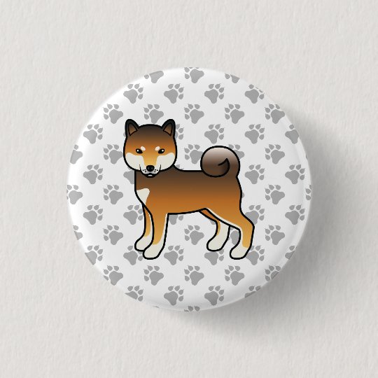 赤ごま柴犬かわいい犬と足 缶バッジ Zazzle Co Jp