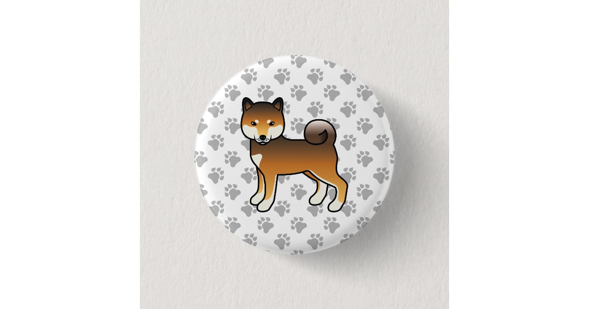 赤ごま柴犬かわいい犬と足 缶バッジ Zazzle Co Jp