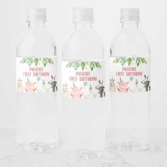 農業誕生日納屋周囲の庭動物の男の子デコールラベル ペットボトルラベル Zazzle Co Jp