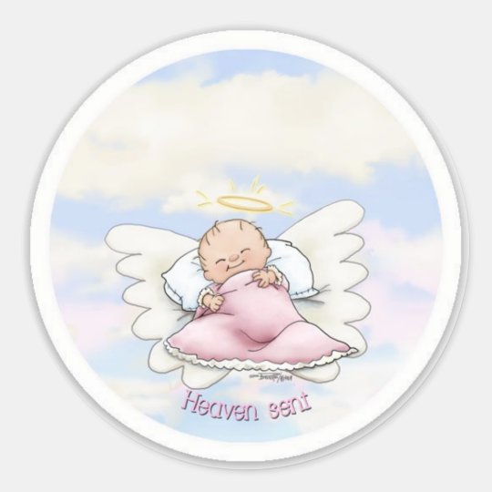 送られる天国 天使の女の赤ちゃん ラウンドシール Zazzle Co Jp
