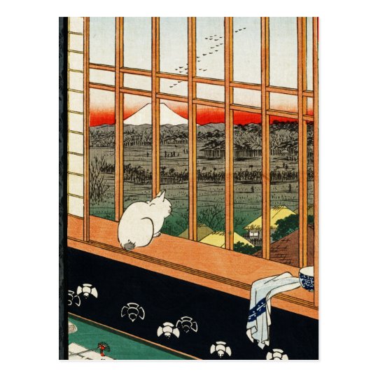 郵便はがき Hiroshigeの歌川広重による窓の猫 ポストカード Zazzle Co Jp