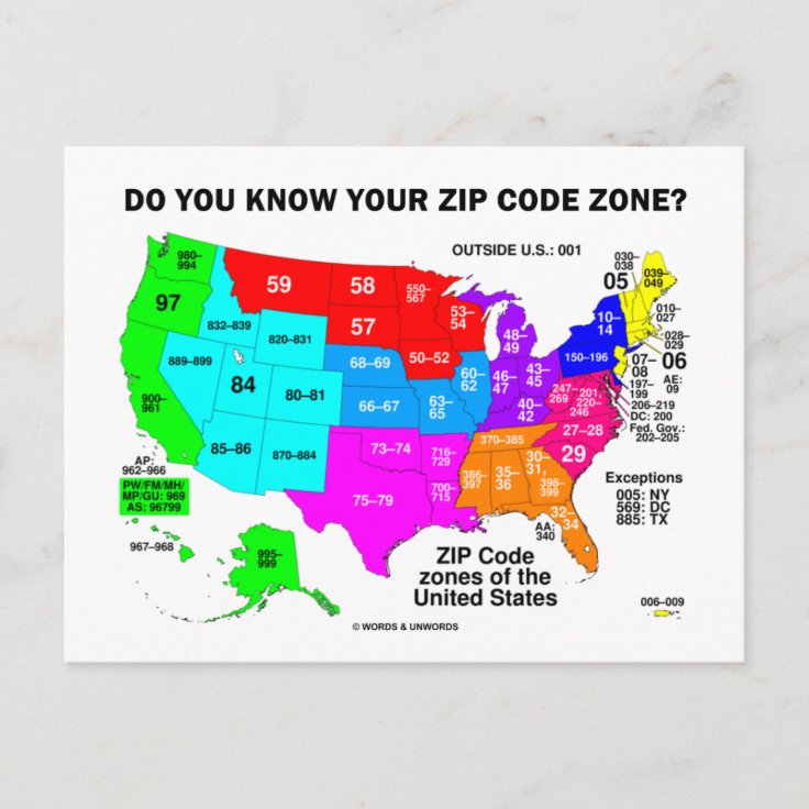 郵便番号を知ってる 米国の地図 ポストカード Zazzle Co Jp