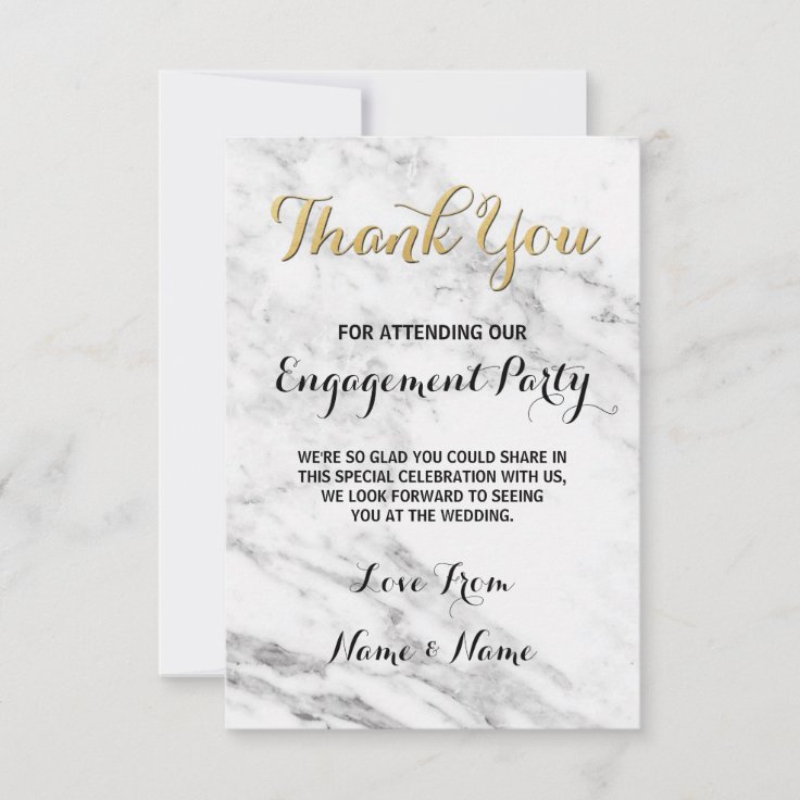金ゴールドのサンキューカードの婚約のdecoの大理石の結婚式 サンキューカード Zazzle Co Jp