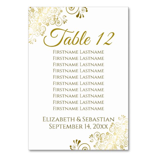 金ゴールドフリル 白 エレガントな結婚式の座席表 テーブルナンバー Zazzle Co Jp