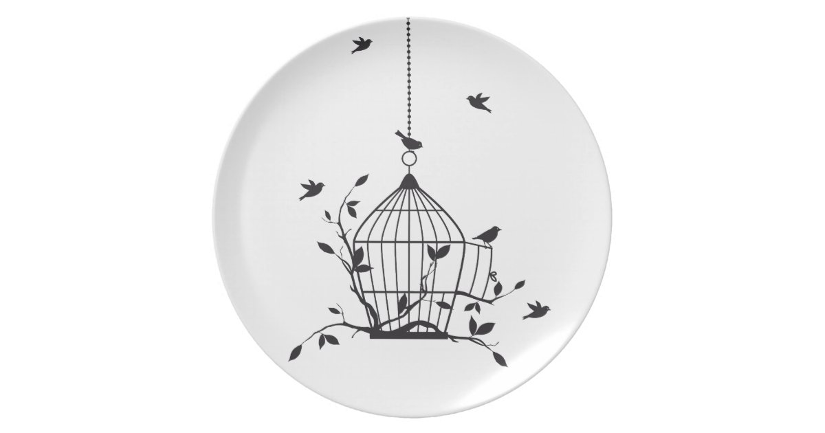 開いた鳥かごを持つ自由な鳥 プレート Zazzle Co Jp