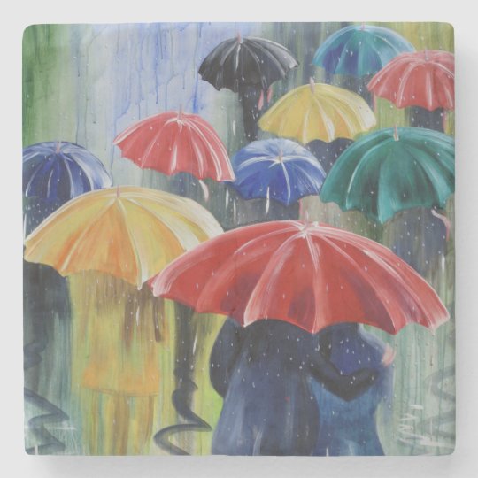 雨絵画の赤い傘の虹の傘 ストーンコースター Zazzle Co Jp