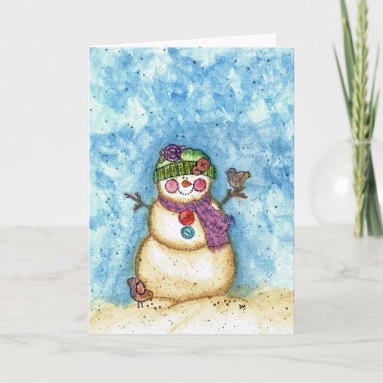 雪だるまのクリスマスカードの水彩画 シーズンカード Zazzle Co Jp