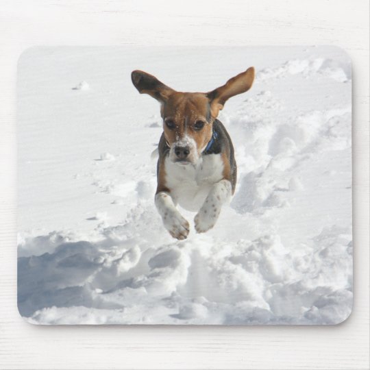 雪のビーグル犬の飛行 マウスパッド Zazzle Co Jp