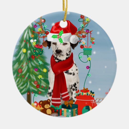 雪の中のダックスフント犬とクリスマスプレゼント セラミックオーナメント Zazzle Co Jp