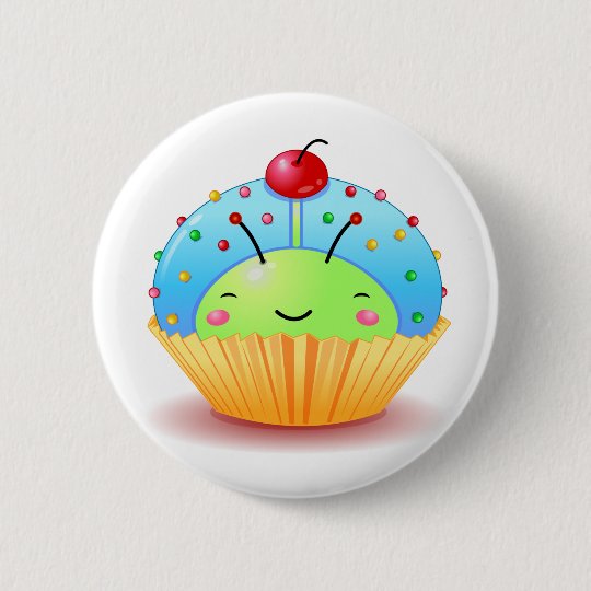 青いてんとう虫のカップケーキボタン 缶バッジ Zazzle Co Jp