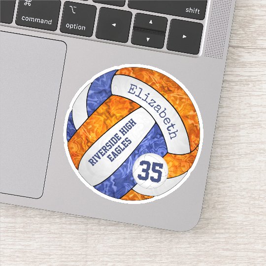 青いオレンジ色の女の子バレーボールとスクールマスコットの名前 シール Zazzle Co Jp