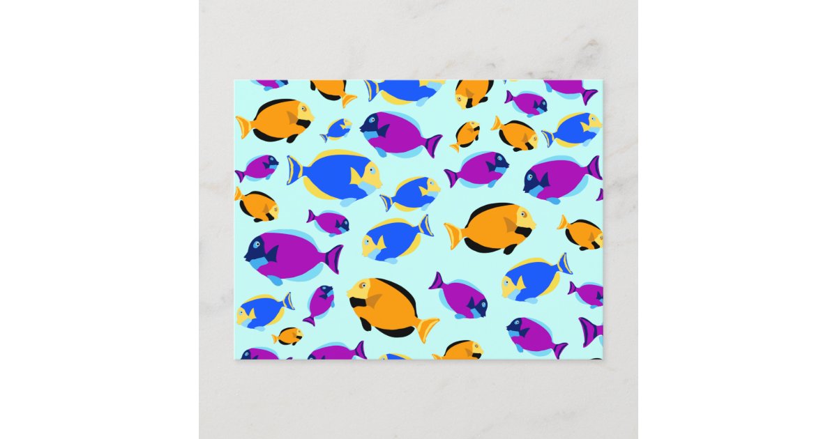 青カラフル海の熱帯魚の柄 シーズンポストカード Zazzle Co Jp
