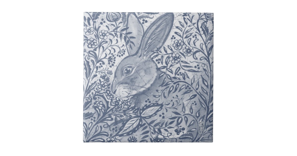 青白うさぎの植物デルフトデダム絵画ズ タイル Zazzle Co Jp