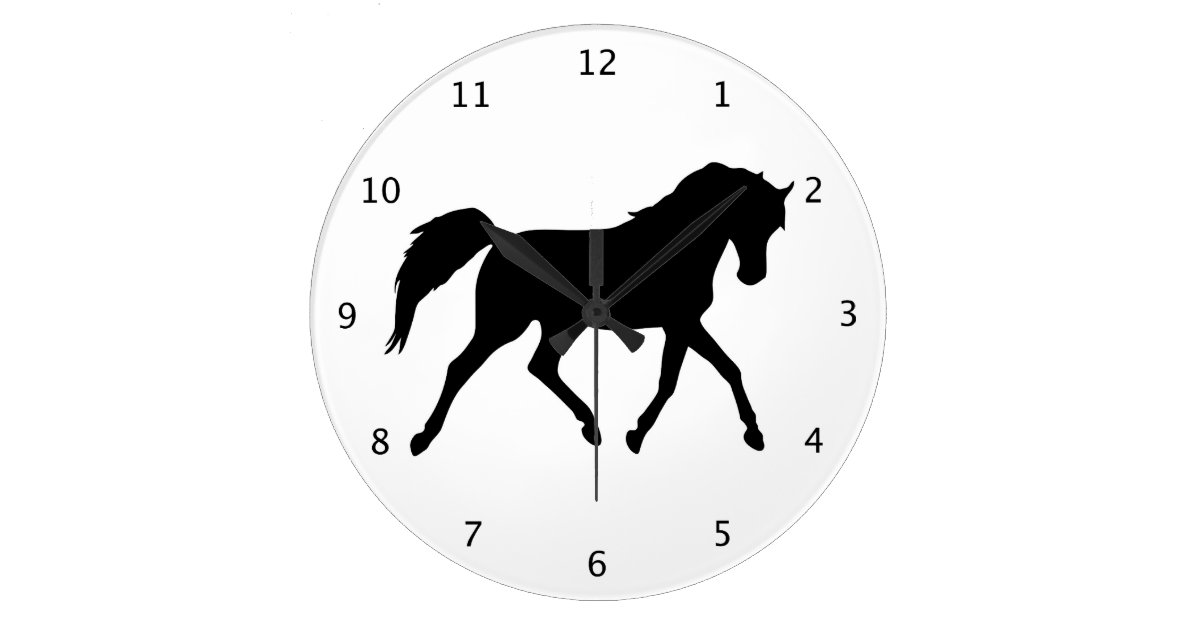 馬の小走りに走る美しく黒いシルエット ラージ壁時計 Zazzle Co Jp