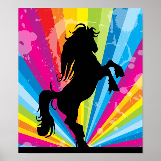 馬を育てる虹のテクノのシルエット ポスター Zazzle Co Jp