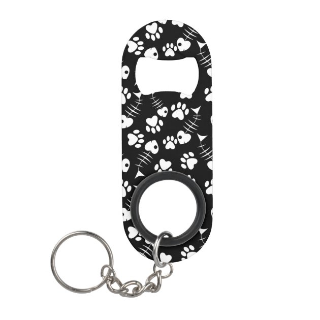 魚の骨猫のプリントパターン キーホルダー栓抜き  Zazzle.co.jp