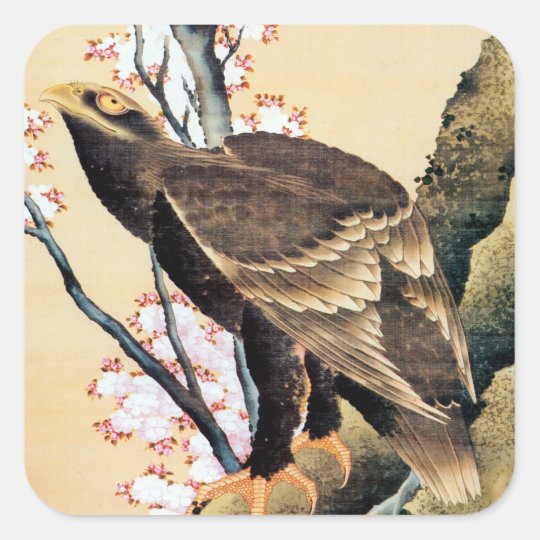 鷲と桜 北斎のワシおよび桜 Hokusai スクエアシール Zazzle Co Jp