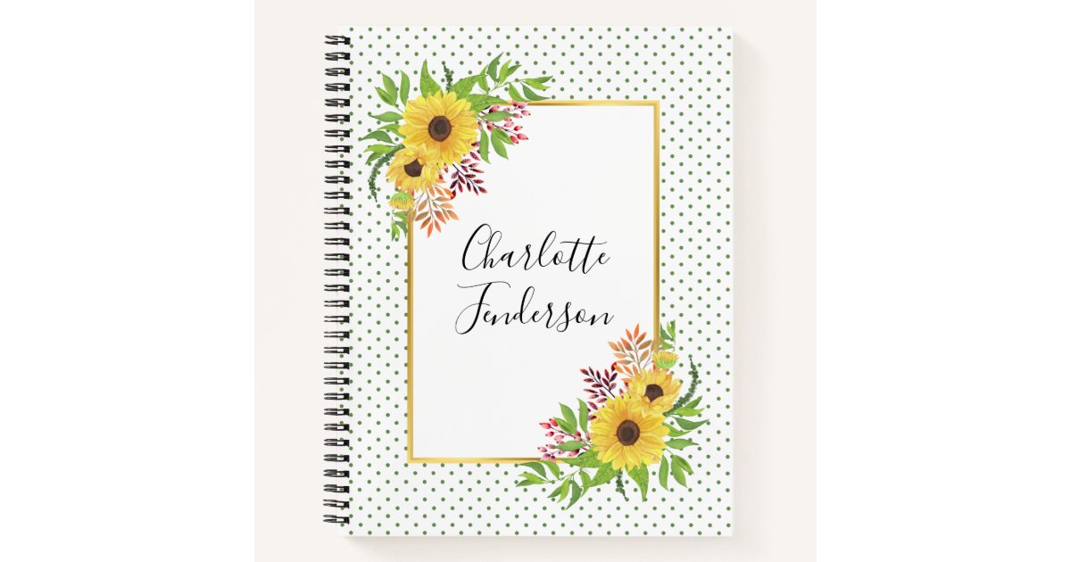 黄色の水彩のヒマワリ 枠 水玉模様 ノートブック Zazzle Co Jp