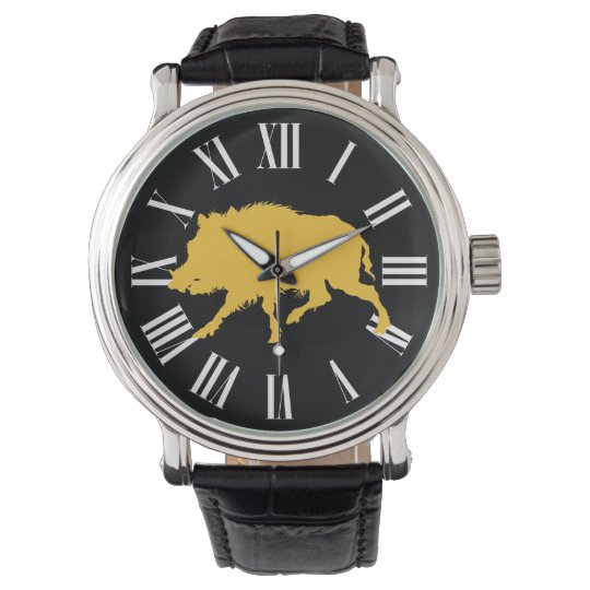 黒いシルエットの狩りの人のイノシシ 腕時計 Zazzle Co Jp