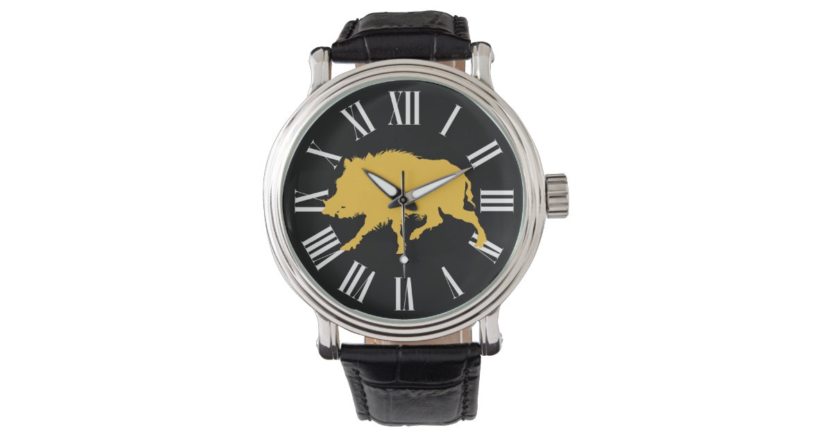 黒いシルエットの狩りの人のイノシシ 腕時計 Zazzle Co Jp