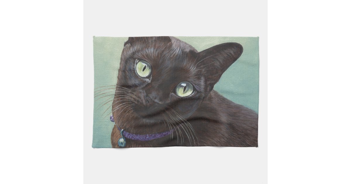 黒いビルマ猫のアメリカヘラジカ キッチンタオル Zazzle Co Jp